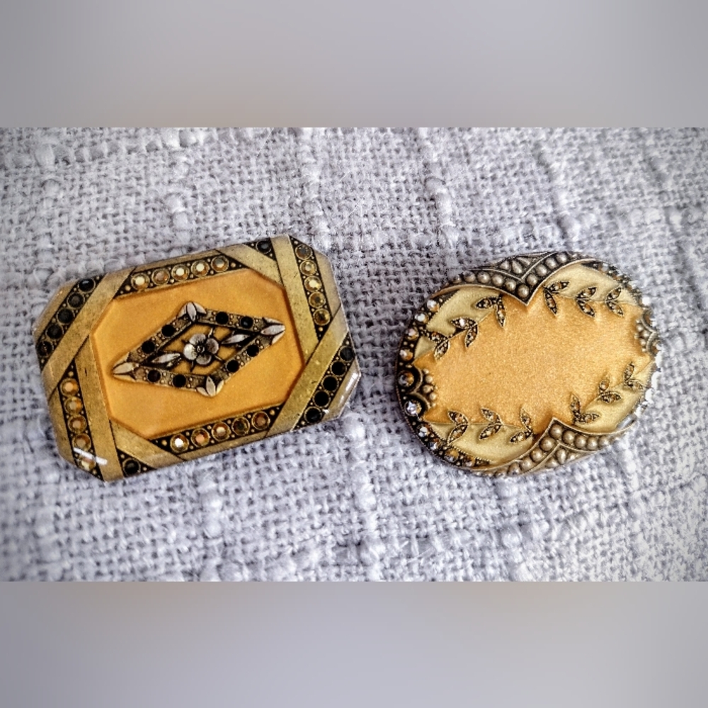 Vintage Brooch Set, 2 Matching Gold w/ Black & Brass Details- Catherine Popesco - Picture 9 of 9
